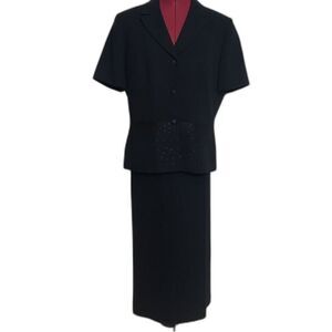 Nipon Boutique Skirt Suit Size 14 Navy Sequin 2-Piece Set Blazer & Maxi Skirt